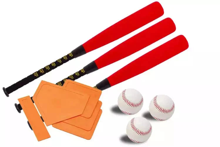 Set of 3 foam baseball bats and balls with bases