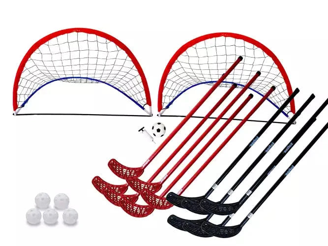 Hockey/floorball kit with sticks, 5 balls and goals - 110cm x 80cm - 6 sticks