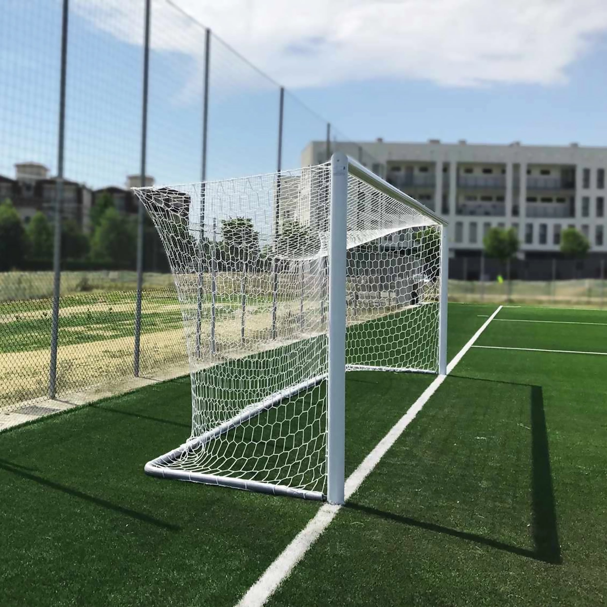 Full-Size Socketed Aluminium Football Goal - 7.32m x 2.44m Powershot