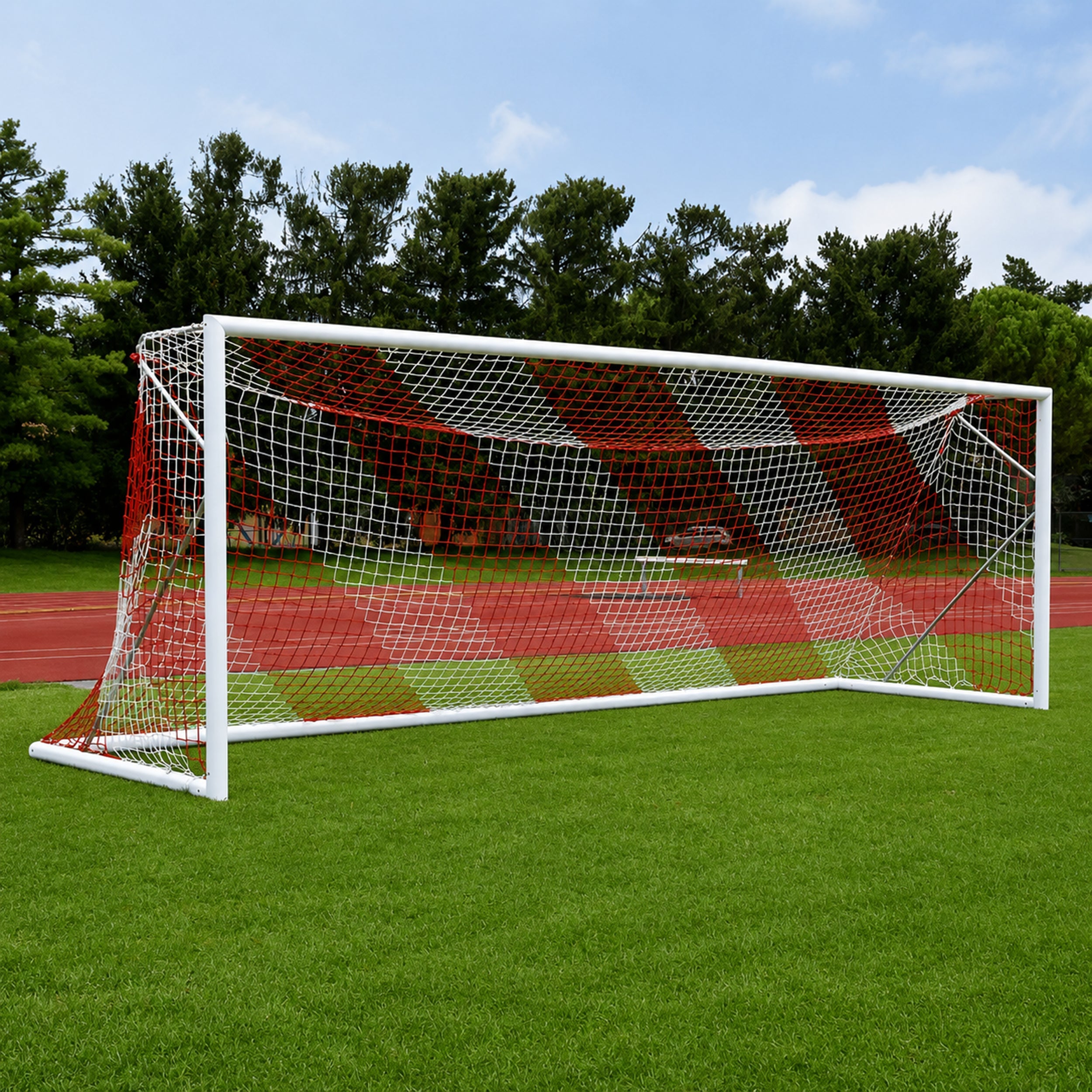 Football net white/red - 7.5m x 2.5m x 0.8m x 2m Powershot