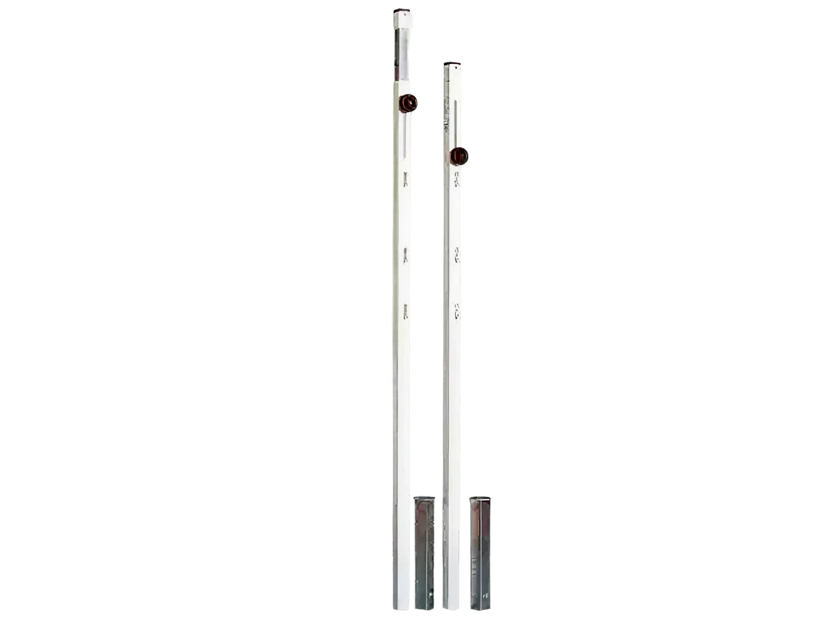 Height adjustable square badminton posts - 1.4m to 1.55m with floor sleeves