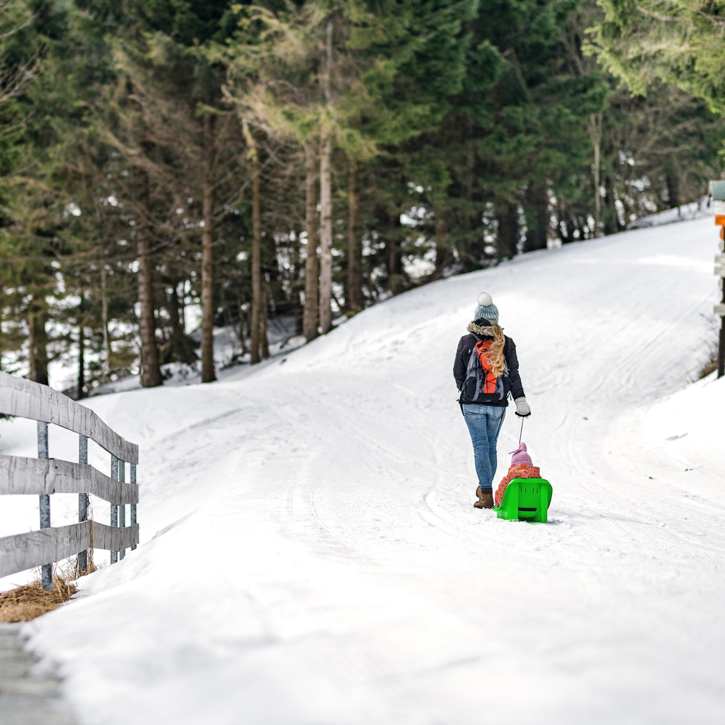 Baby sled with safety harness and pull rope Powershot