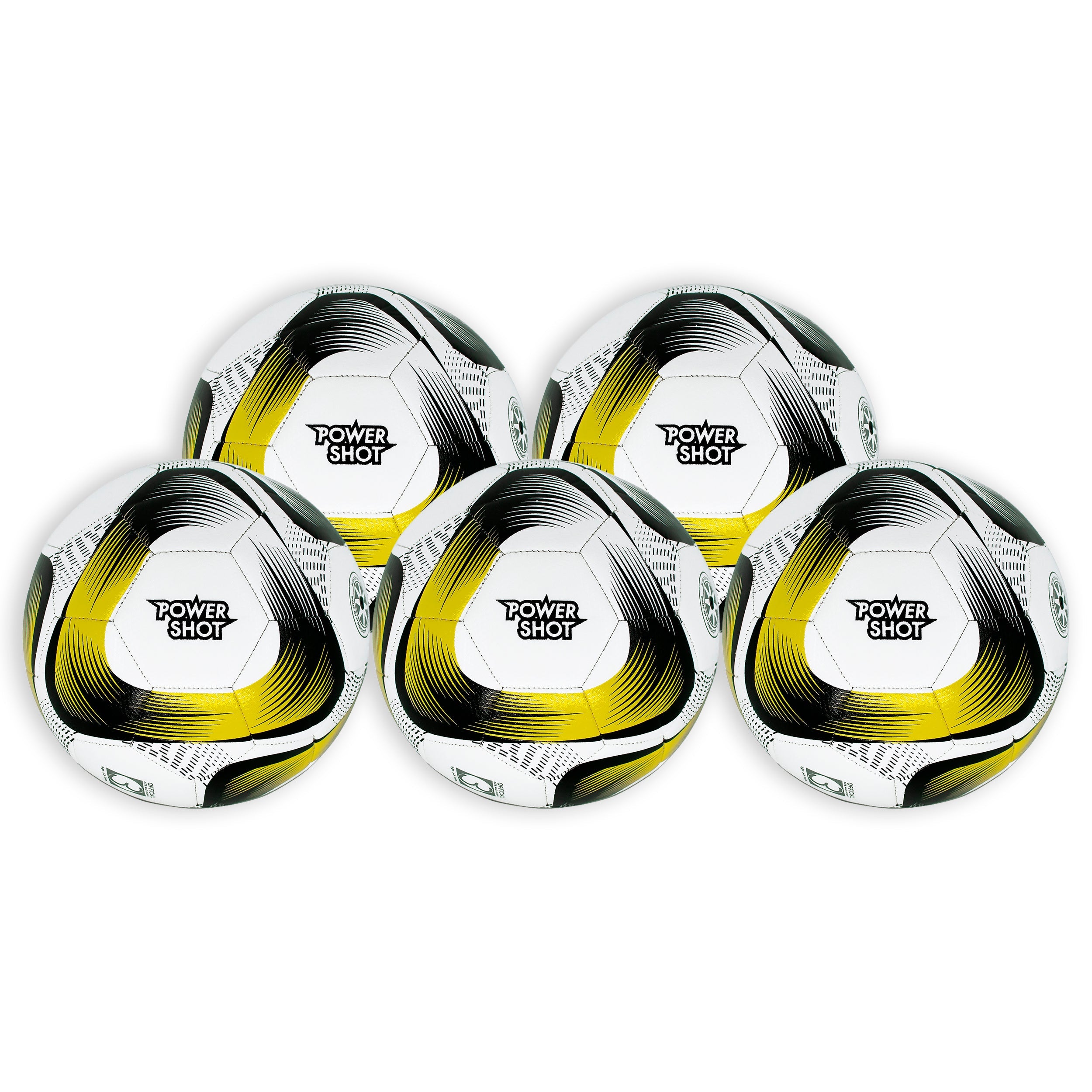 Football yellow and black size 5 - Set of 5 with Pump and Storage Bag Powershot