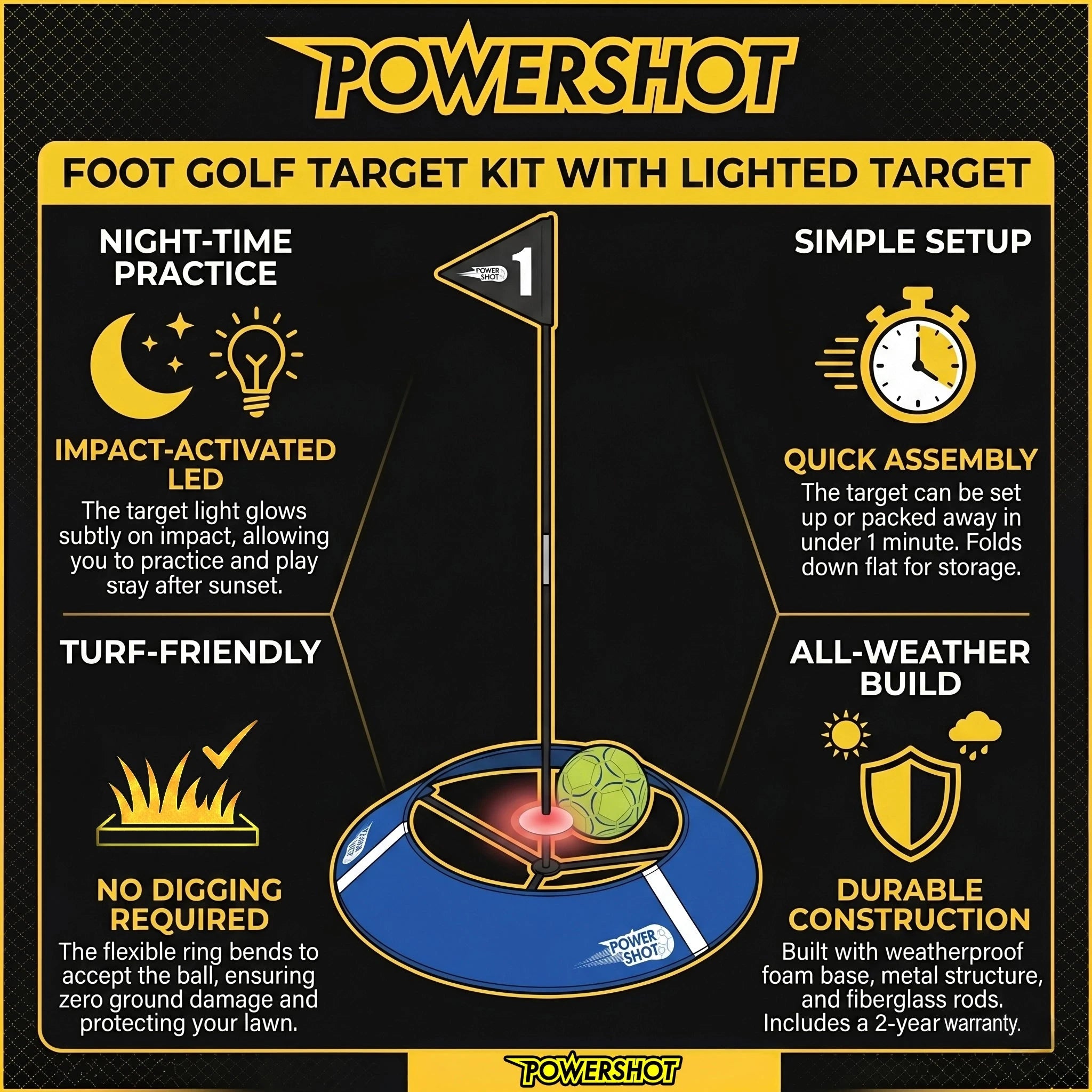 Kit of 3 foot golf targets with lights