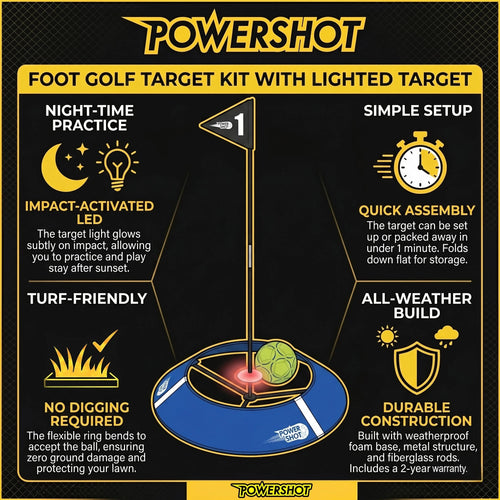 Foot golf target kit with lighted target