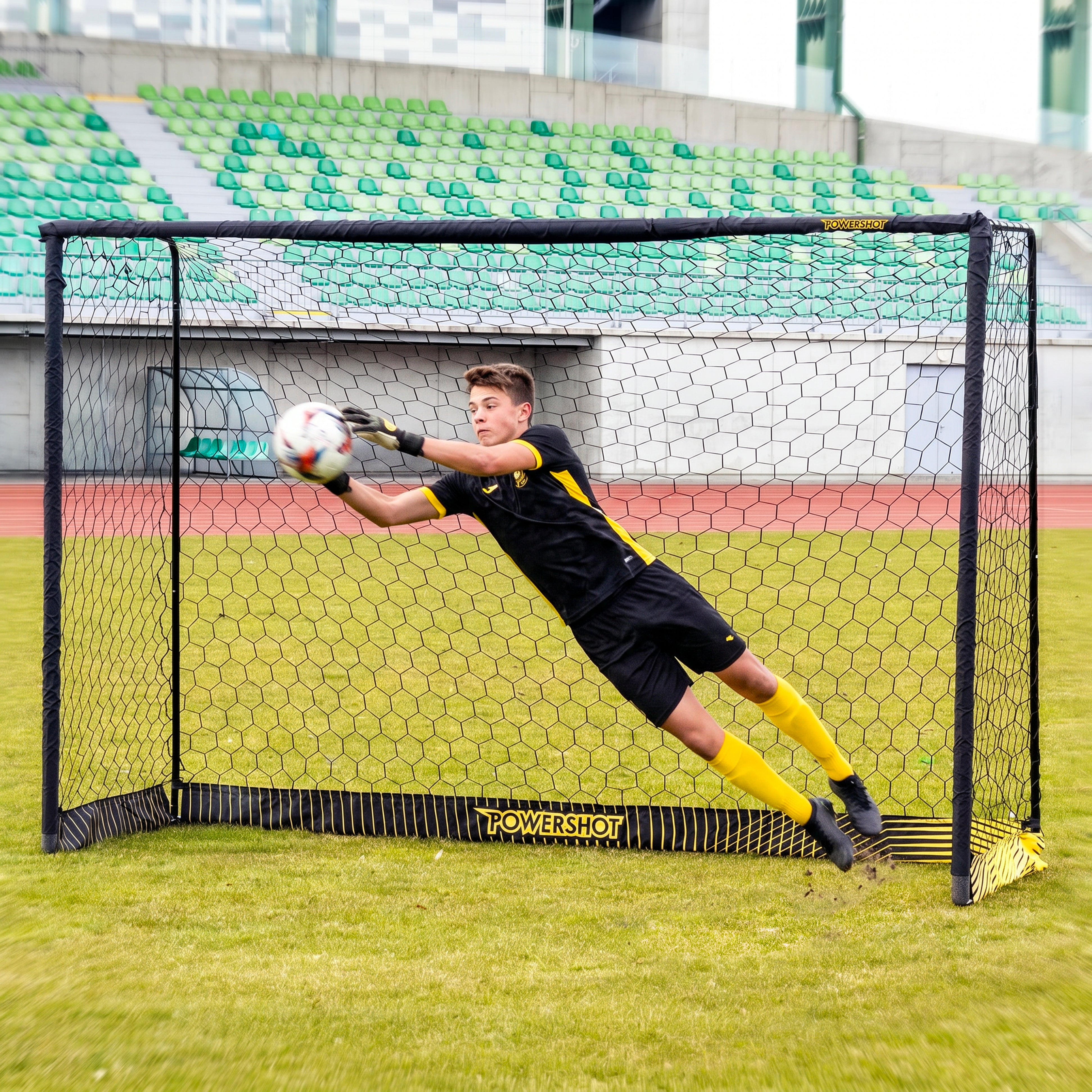 Black steel football goal - 3m x 2m