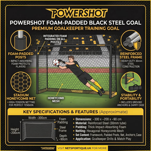 Black steel football goal - 3m x 2m