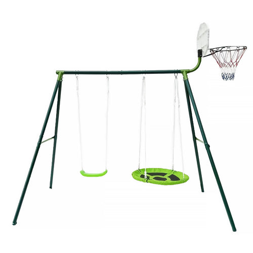 Two-station swing with basketball hoop Powershot