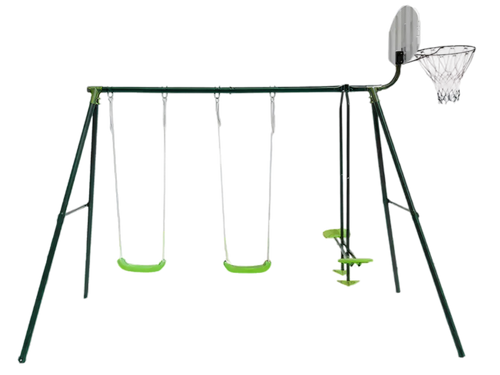 Multi-Play Garden Swing Set with Basketball Hoop - 3 Station Powershot
