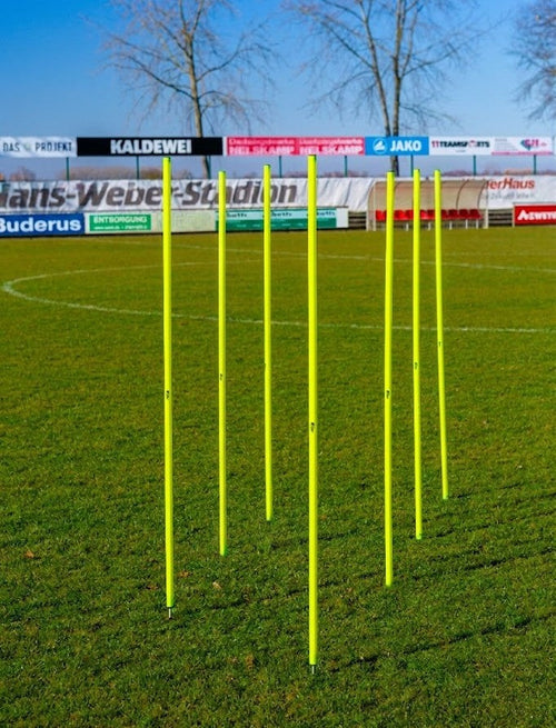 Set of 10 Neon Yellow Slalom Poles with Spring Bases – 172cm