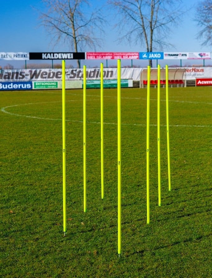 Set of 10 Neon Yellow Slalom Poles with Spring Bases – 172cm