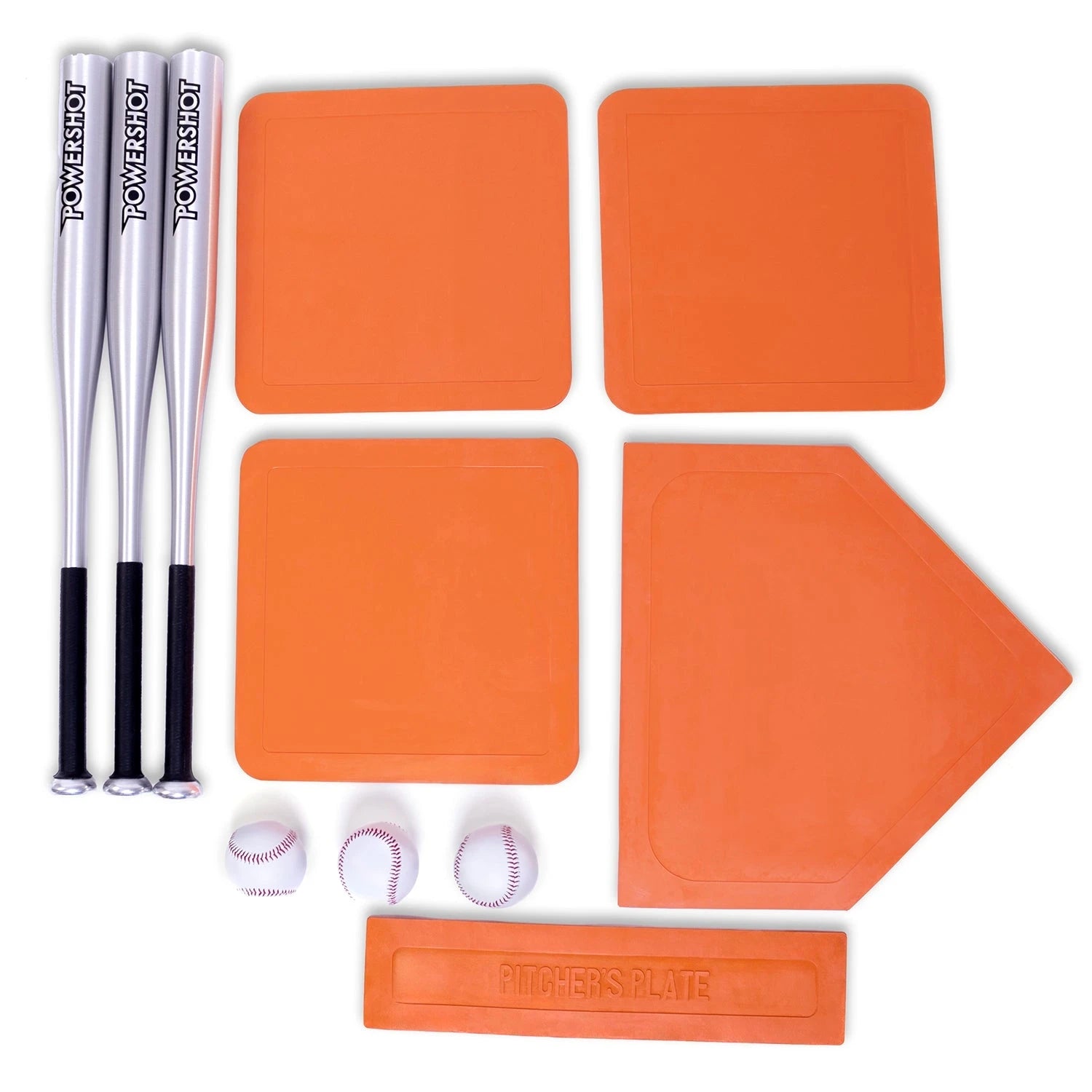Kit of 3 aluminium baseball bats and balls with bases Powershot