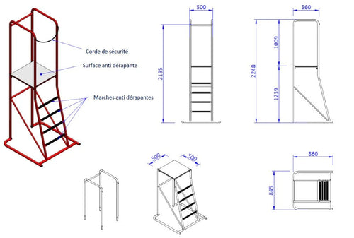 Dismountable volleyball referee chair platform height 1.28m