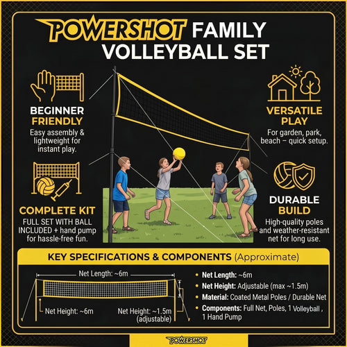 Volleyball set 6m with posts, net, ball and pump