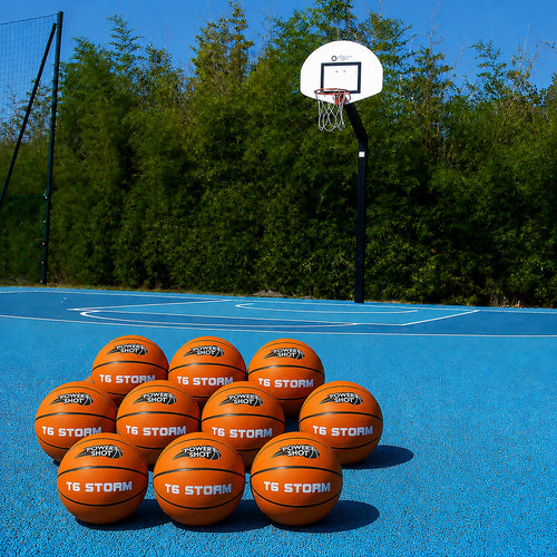 Set of 10 basketballs size 6 with free pump and storage bag