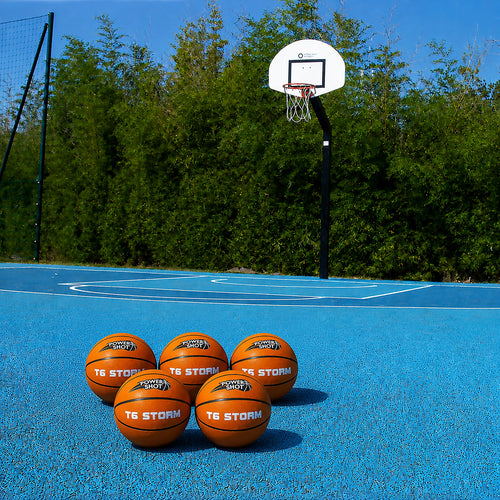 Set of 5 basketballs size 6 with free pump and storage bag